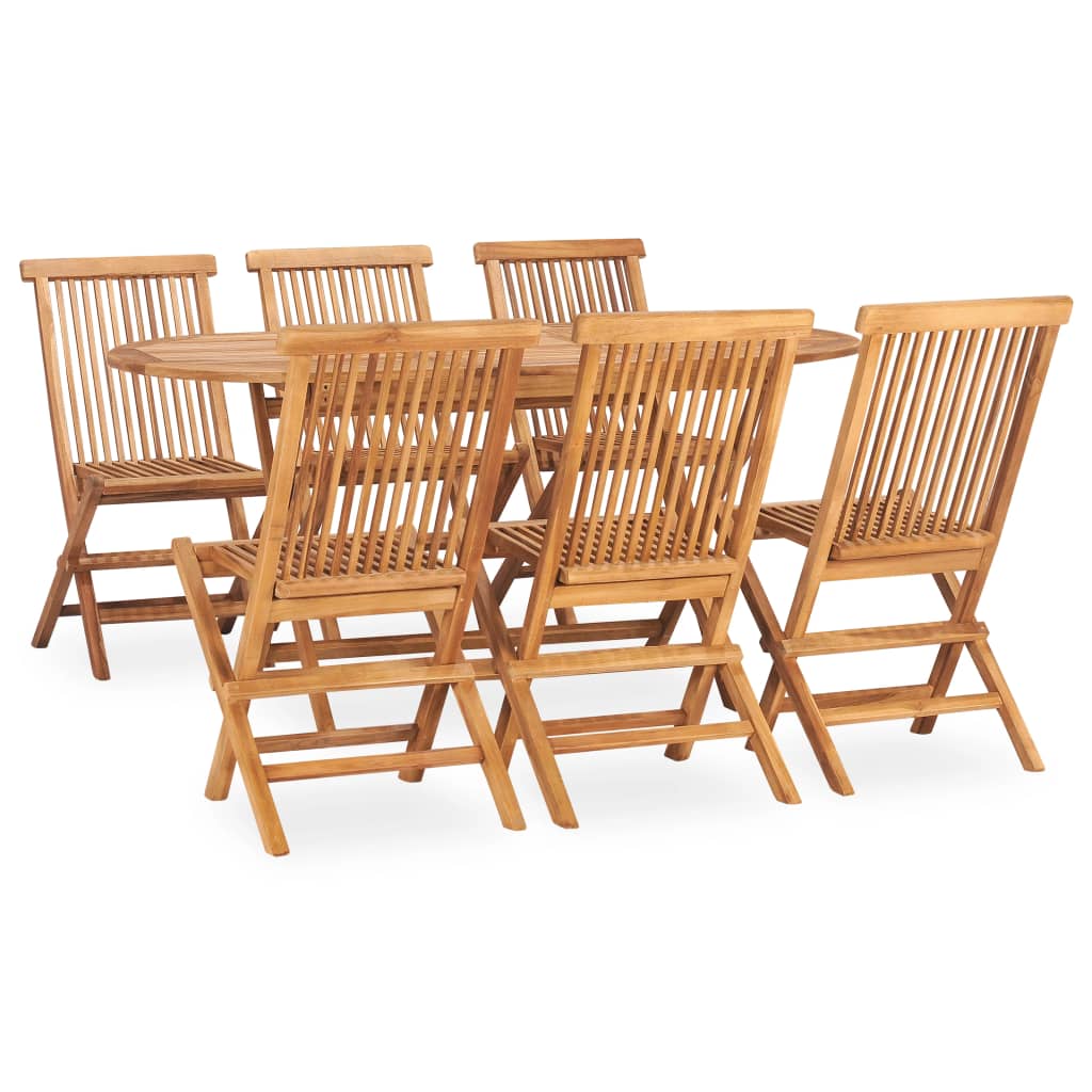 7 Piece Folding Outdoor Dining Set Solid Teak Wood