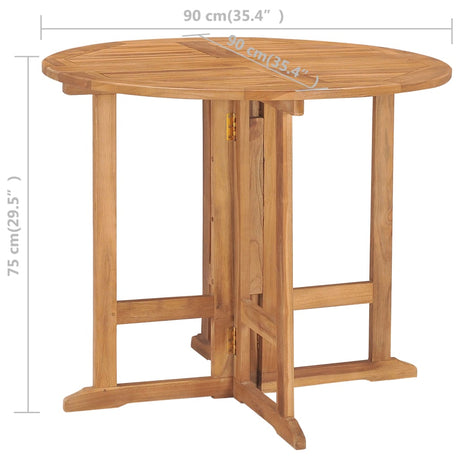 5 Piece Folding Outdoor Dining Set Solid Teak Wood Ø 90 X 75 Cm