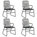 5 Piece Garden Dining Set Black Pvc Rattan