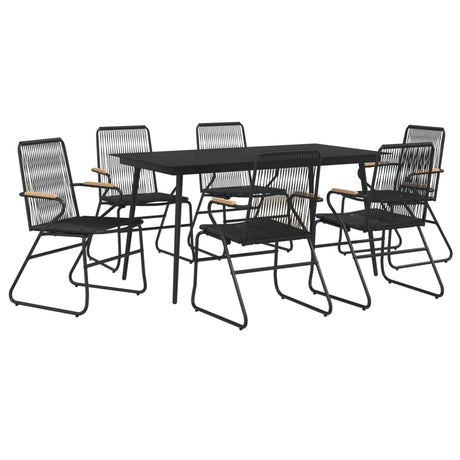 7 Piece Garden Dining Set Black Pvc Rattan