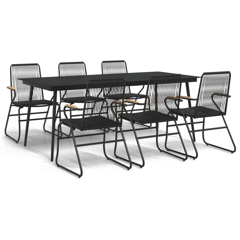7 Piece Garden Dining Set Black Pvc Rattan