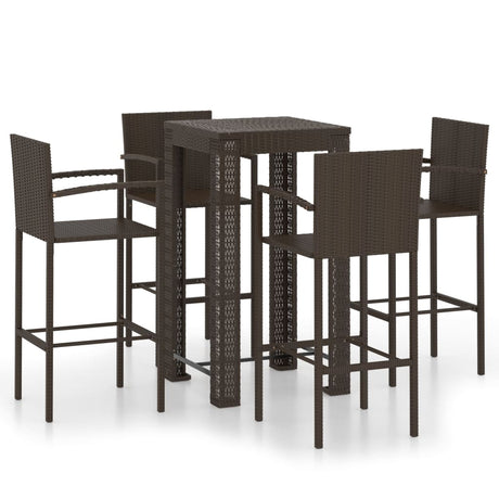 5 Piece Outdoor Bar Set With Armrest Poly Rattan Brown