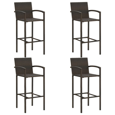 5 Piece Outdoor Bar Set With Armrest Poly Rattan Brown