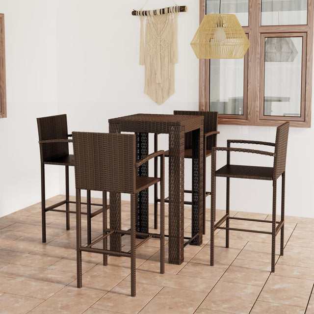 5 Piece Outdoor Bar Set With Armrest Poly Rattan Brown