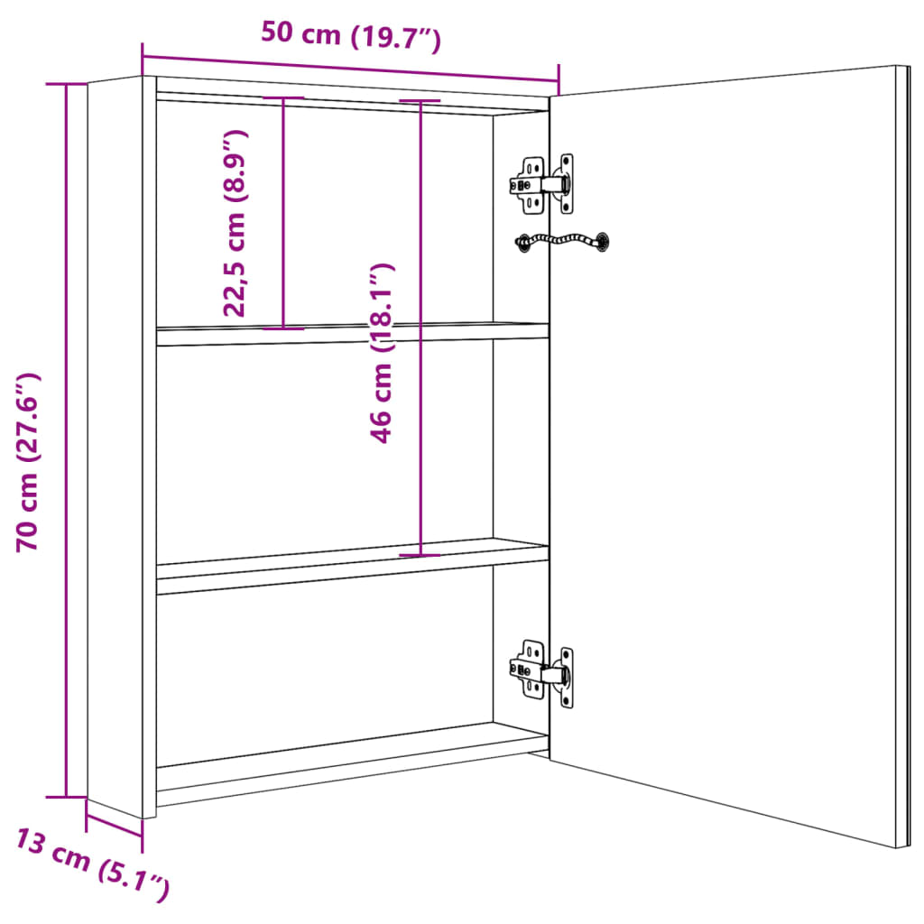 Led Bathroom Mirror Cabinet 50X13X70 Cm