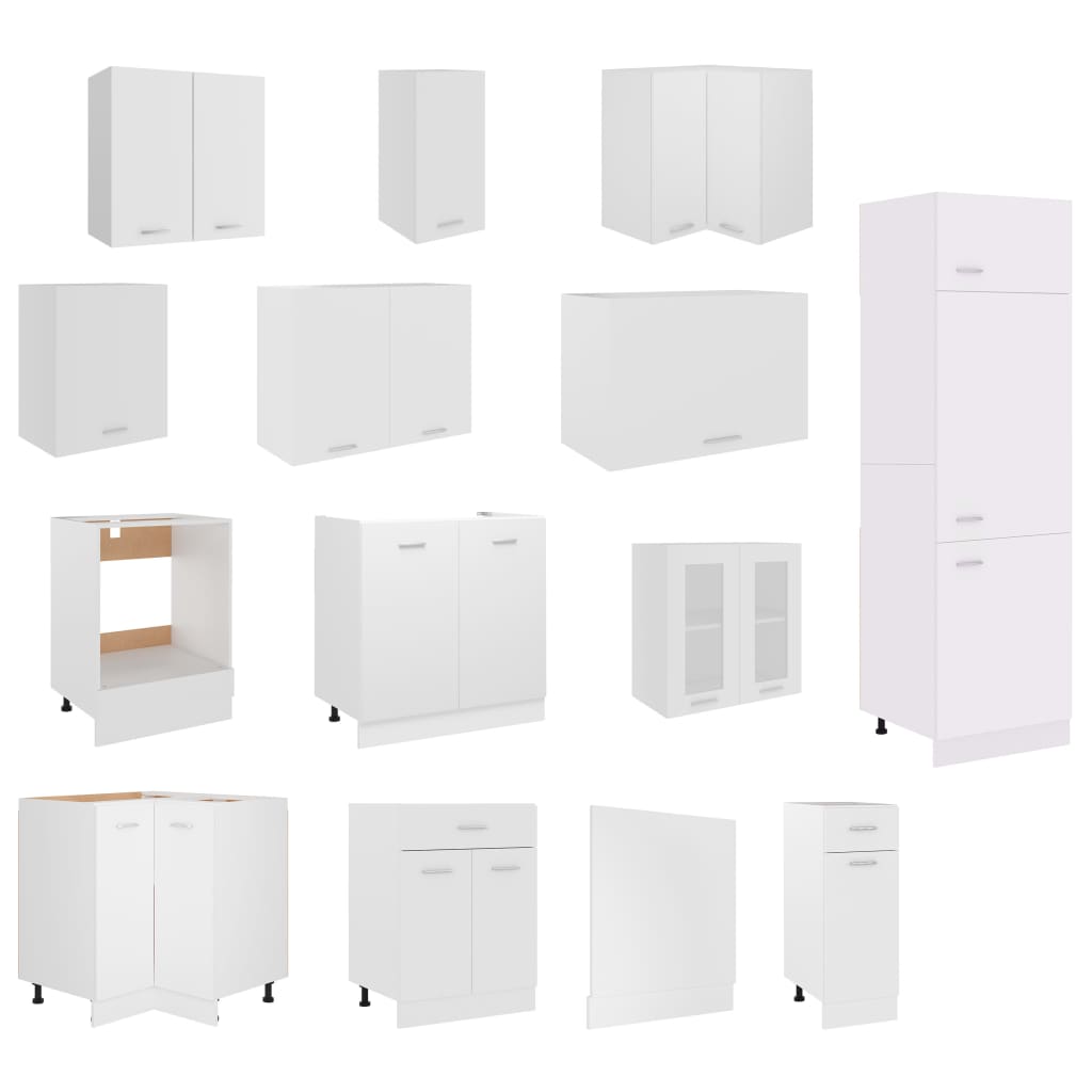 14 Piece Kitchen Cabinet Set Lyon White Engineered Wood