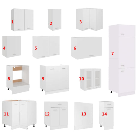 14 Piece Kitchen Cabinet Set Lyon White Engineered Wood