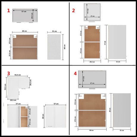 14 Piece Kitchen Cabinet Set Lyon White Engineered Wood