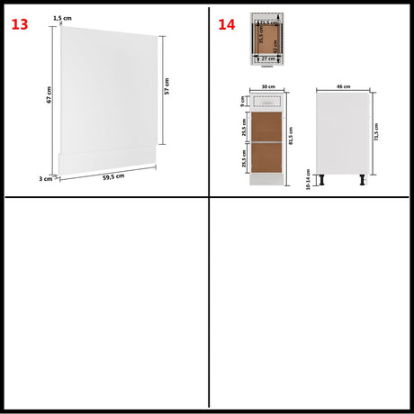 14 Piece Kitchen Cabinet Set Lyon White Engineered Wood