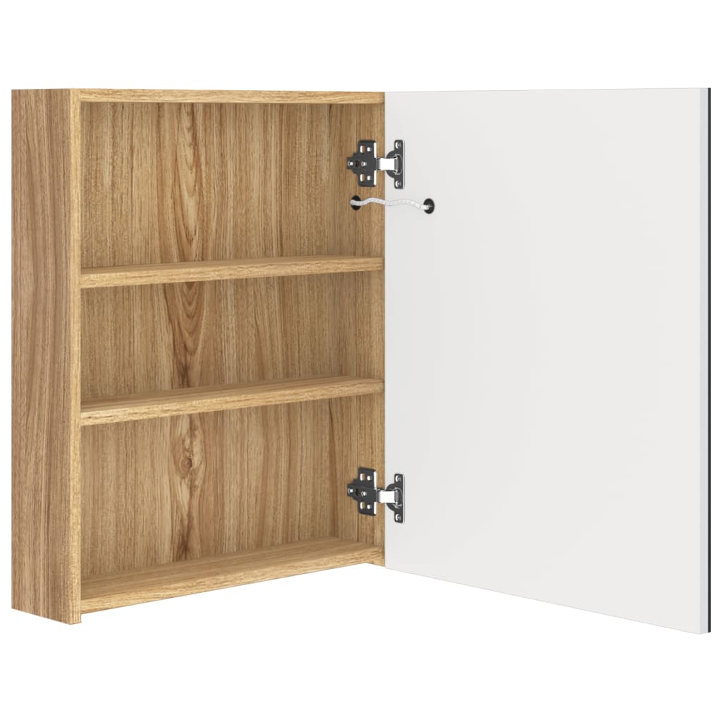 LED Bathroom Mirror Cabinet White and Oak 50x14x60 cm