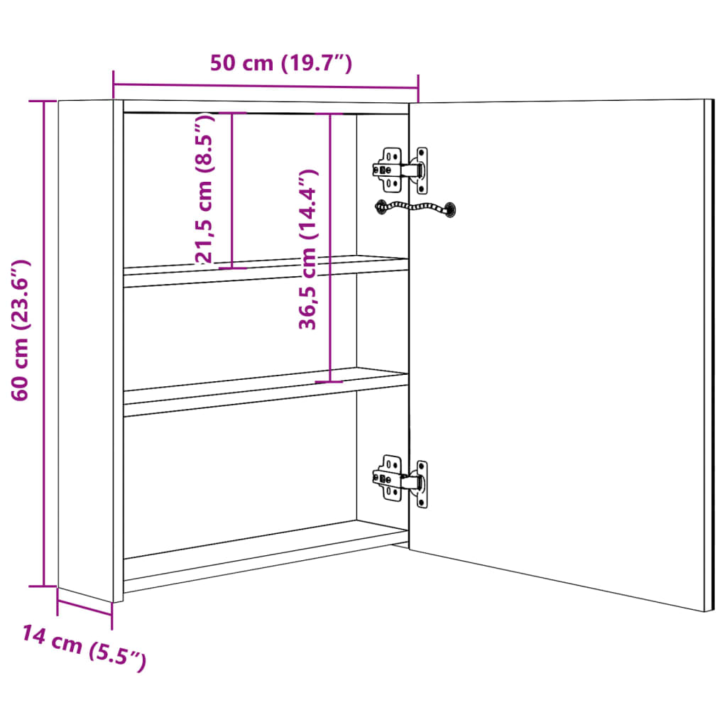 LED Bathroom Mirror Cabinet White and Oak 50x14x60 cm