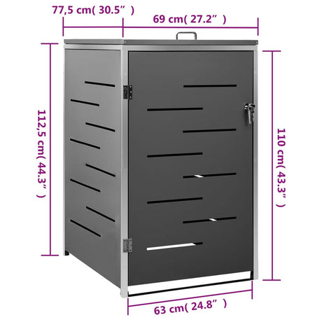 Single Wheelie Bin Shed 69X77.5X112.5 Cm Stainless Steel