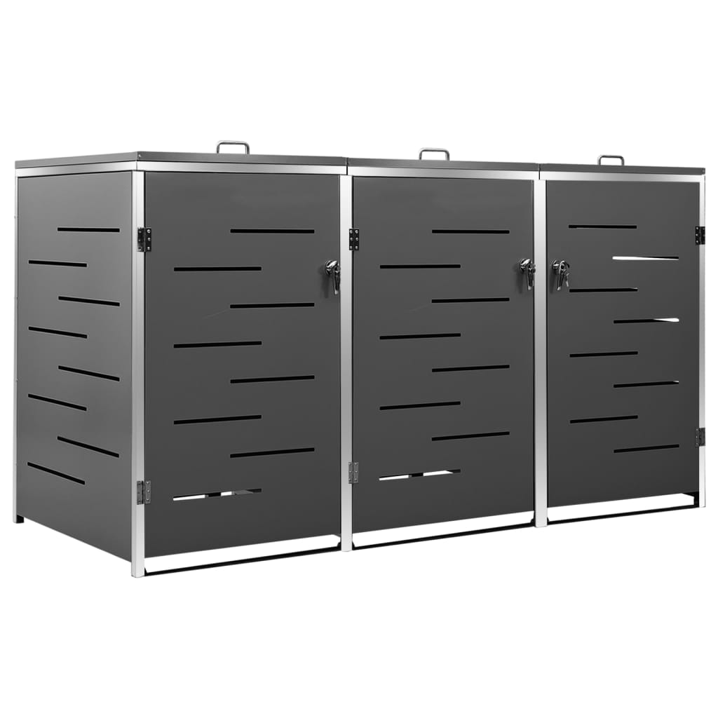 Triple Wheelie Bin Shed 207X77.5X112.5 Cm Stainless Steel