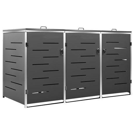Triple Wheelie Bin Shed 207X77.5X112.5 Cm Stainless Steel