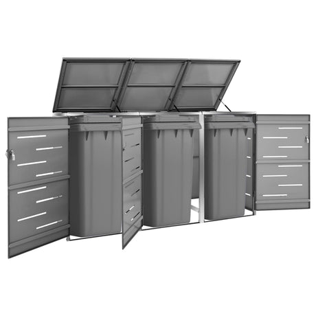 Triple Wheelie Bin Shed 207X77.5X112.5 Cm Stainless Steel