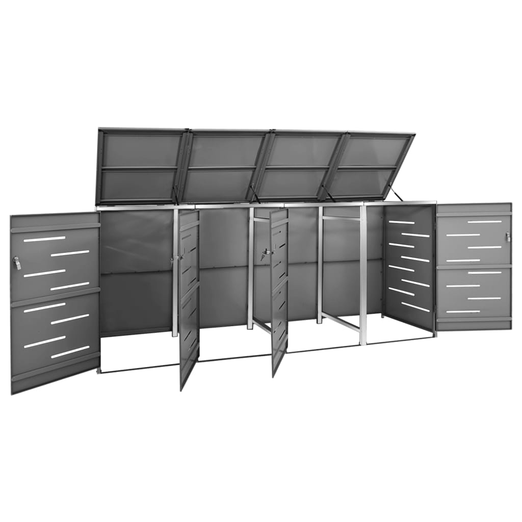 Quadruple Wheelie Bin Shed 276.5X77.5X112.5 Cm Stainless Steel