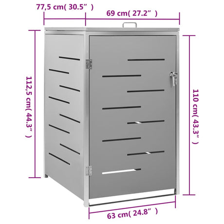 Single Wheelie Bin Shed 69X77.5X112.5 Cm Stainless Steel
