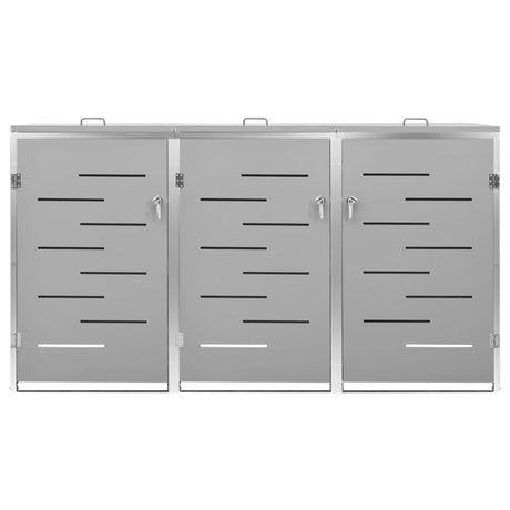 Triple Wheelie Bin Shed 207X77.5X112.5 Cm Stainless Steel