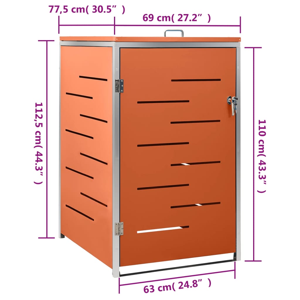 Single Wheelie Bin Shed 69X77.5X112.5 Cm Stainless Steel