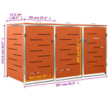Triple Wheelie Bin Shed 207X77.5X112.5 Cm Stainless Steel