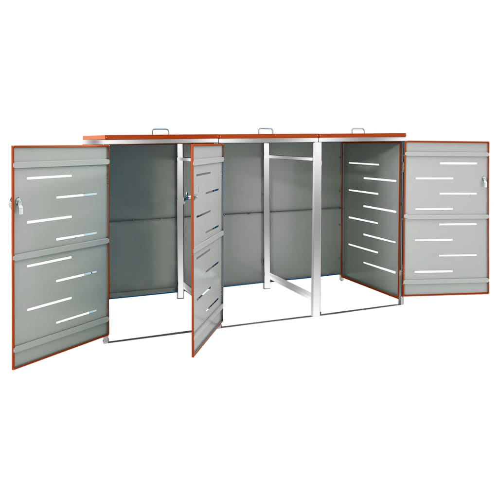 Triple Wheelie Bin Shed 207X77.5X112.5 Cm Stainless Steel