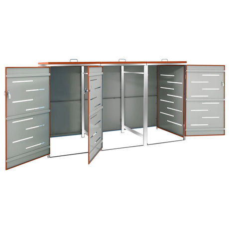 Triple Wheelie Bin Shed 207X77.5X112.5 Cm Stainless Steel