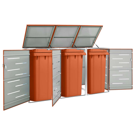 Triple Wheelie Bin Shed 207X77.5X112.5 Cm Stainless Steel