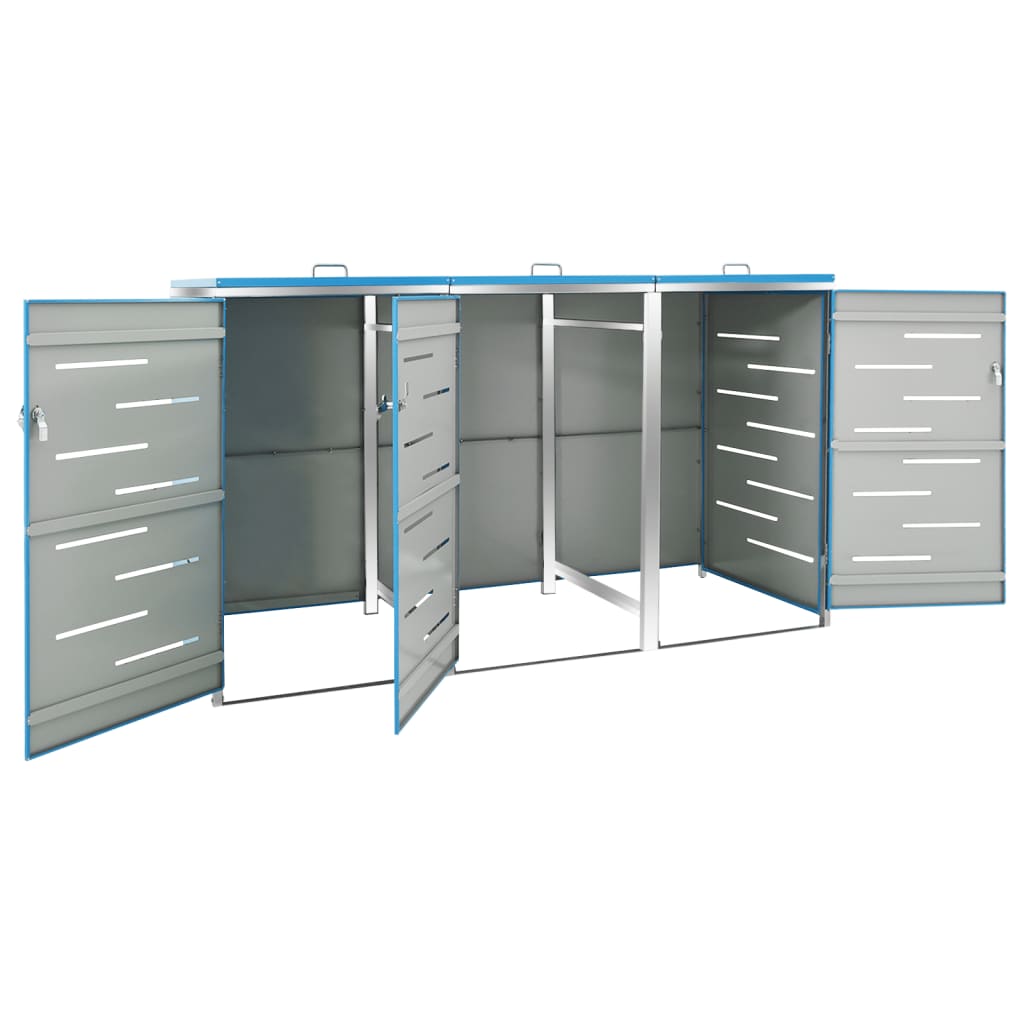 Triple Wheelie Bin Shed 207X77.5X112.5 Cm Stainless Steel