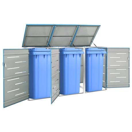 Triple Wheelie Bin Shed 207X77.5X112.5 Cm Stainless Steel