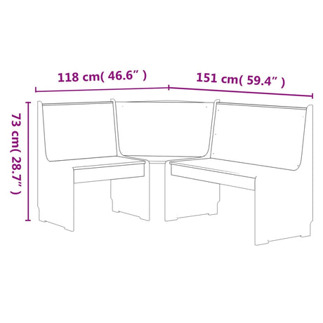 Corner Bench Reine 151 Cm Solid Wood Pine