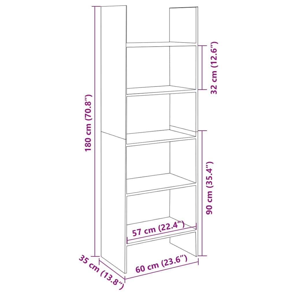 Book Cabinet 60X35X180 Cm Engineered Wood
