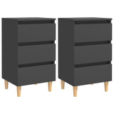 Bed Cabinets & Solid Wood Legs 2 Pcs 40X35X69 Cm