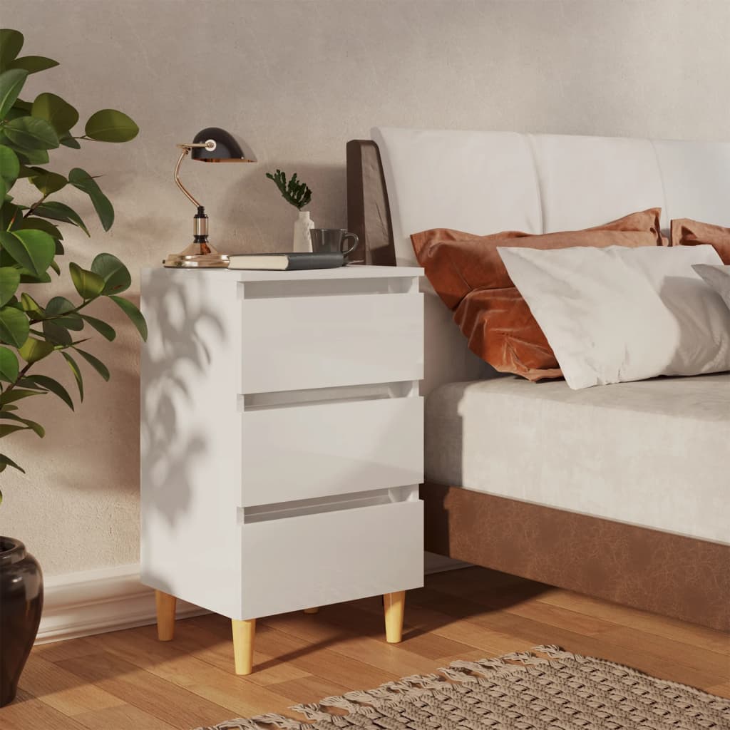Bed Cabinets & Solid Wood Legs 2 Pcs 40X35X69 Cm