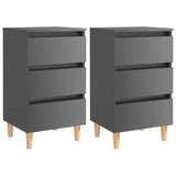 Bed Cabinets & Solid Wood Legs 2 Pcs 40X35X69 Cm
