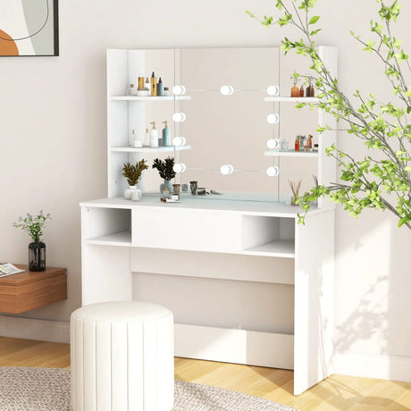 Makeup Table With Led Lights 100X40X135 Cm Mdf Oak