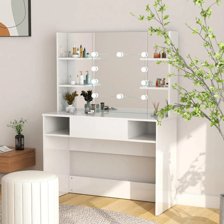 Makeup Table With Led Lights 100X40X135 Cm Mdf Oak