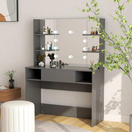 Makeup Table With Led Lights 100X40X135 Cm Mdf Oak