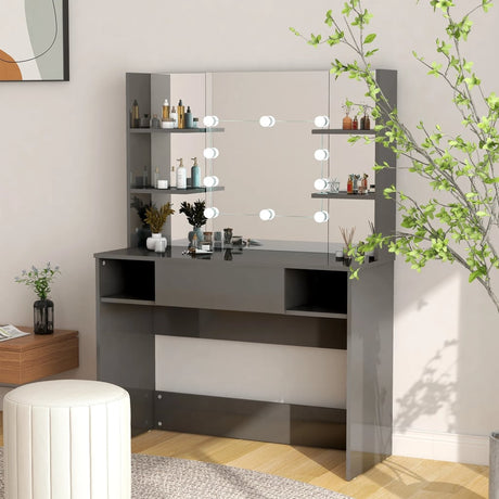 Makeup Table With Led Lights 100X40X135 Cm Mdf Oak