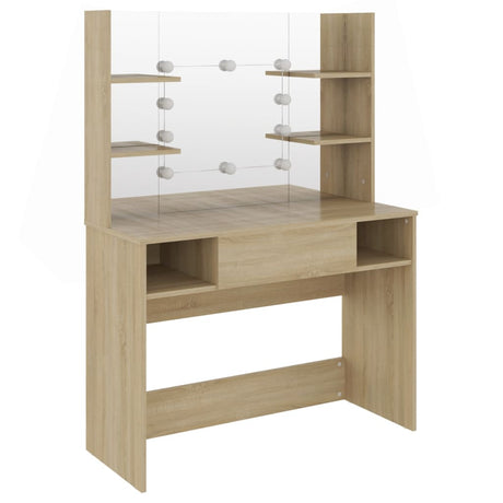Makeup Table With Led Lights 100X40X135 Cm Mdf Oak