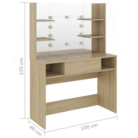 Makeup Table With Led Lights 100X40X135 Cm Mdf Oak