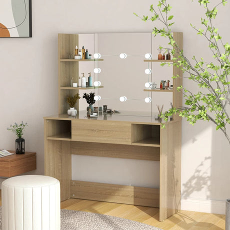 Makeup Table With Led Lights 100X40X135 Cm Mdf Oak