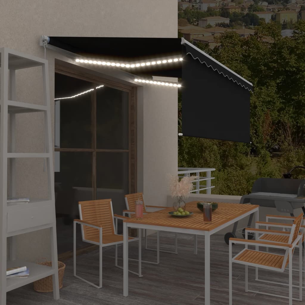 Manual Retractable Awning With Blind&Led 3X2.5M Blue&White