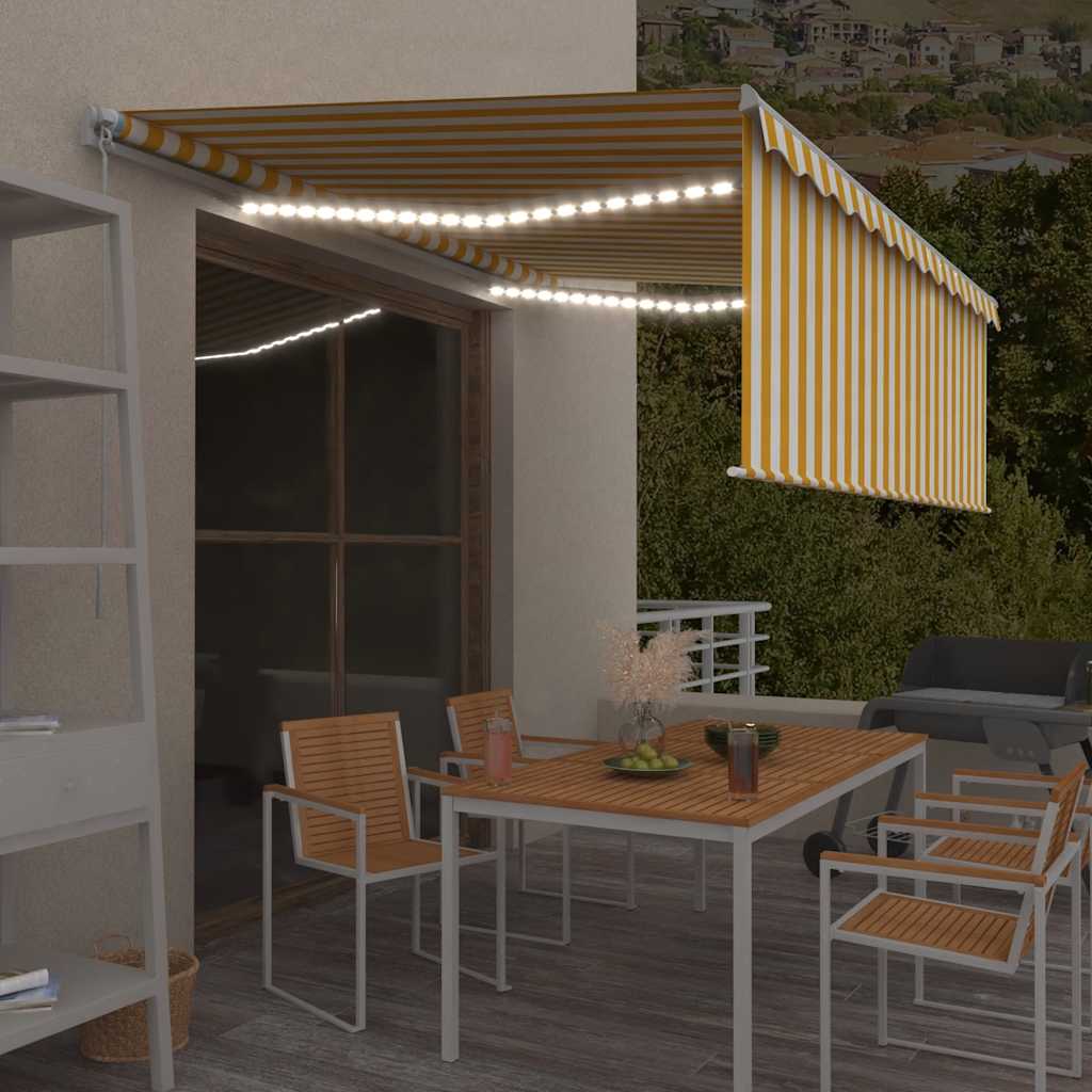 Manual Retractable Awning With Blind&Led 3X2.5M Blue&White