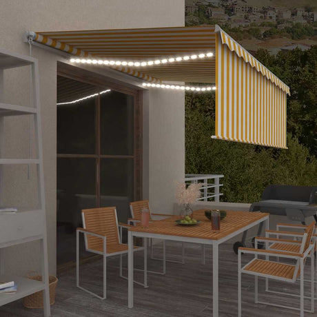 Manual Retractable Awning With Blind&Led 3X2.5M Blue&White