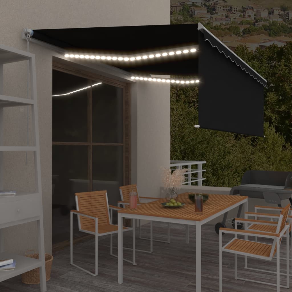 Manual Retractable Awning With Blind&Led 3X2.5M Blue&White