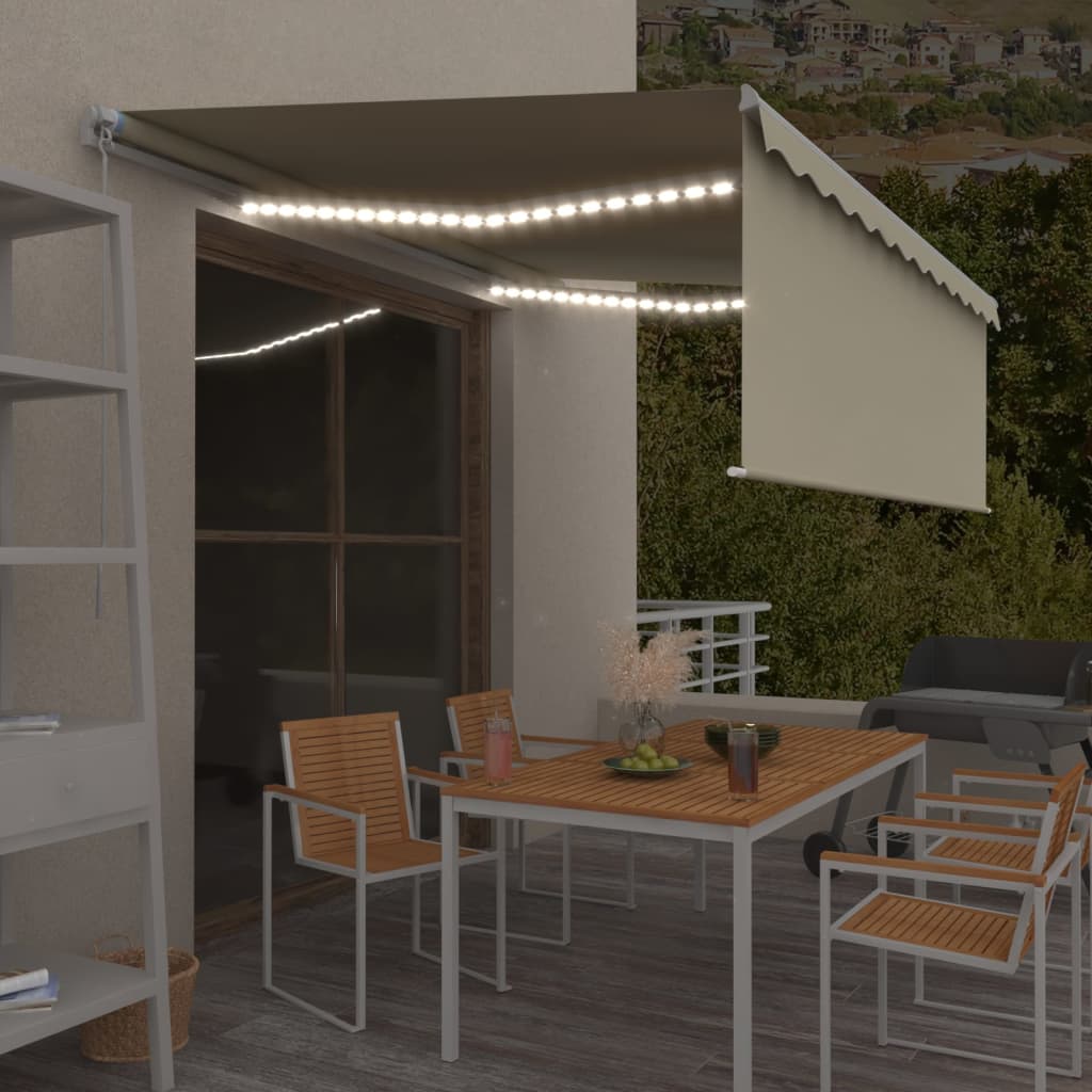 Manual Retractable Awning With Blind&Led 3X2.5M Blue&White