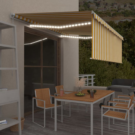 Manual Retractable Awning With Blind&Led 3X2.5M Blue&White
