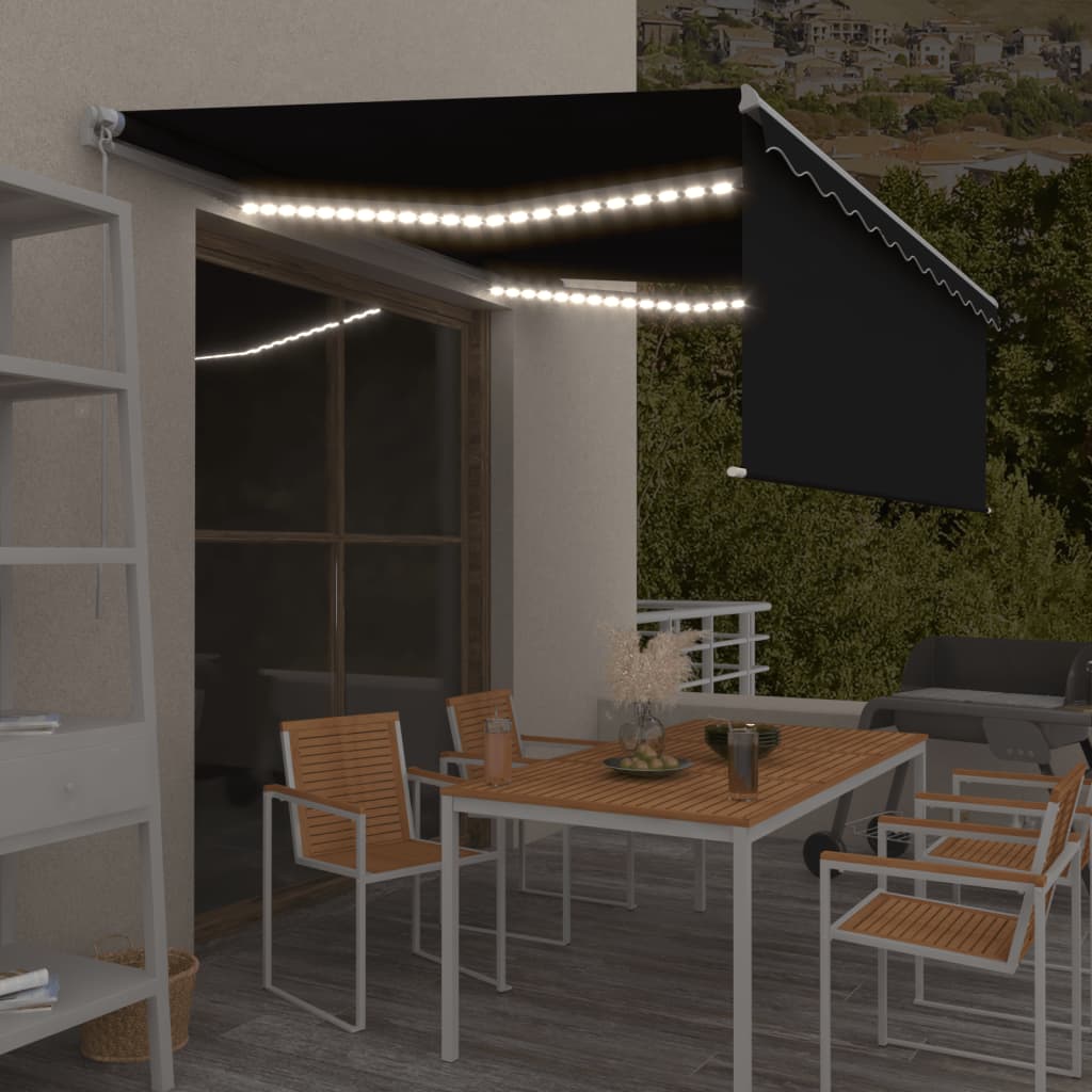 Manual Retractable Awning With Blind&Led 3X2.5M Blue&White