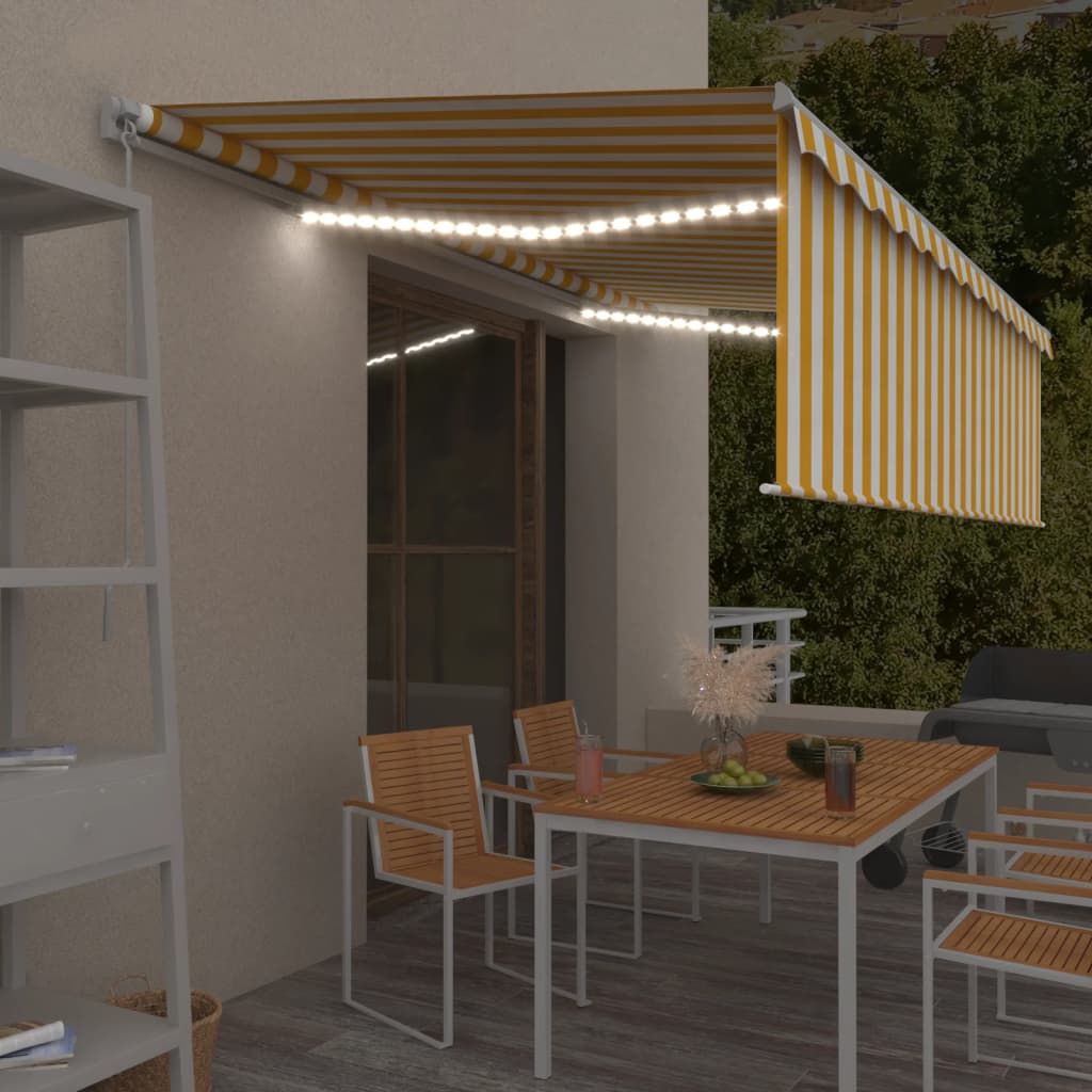 Manual Retractable Awning With Blind&Led 3X2.5M Blue&White