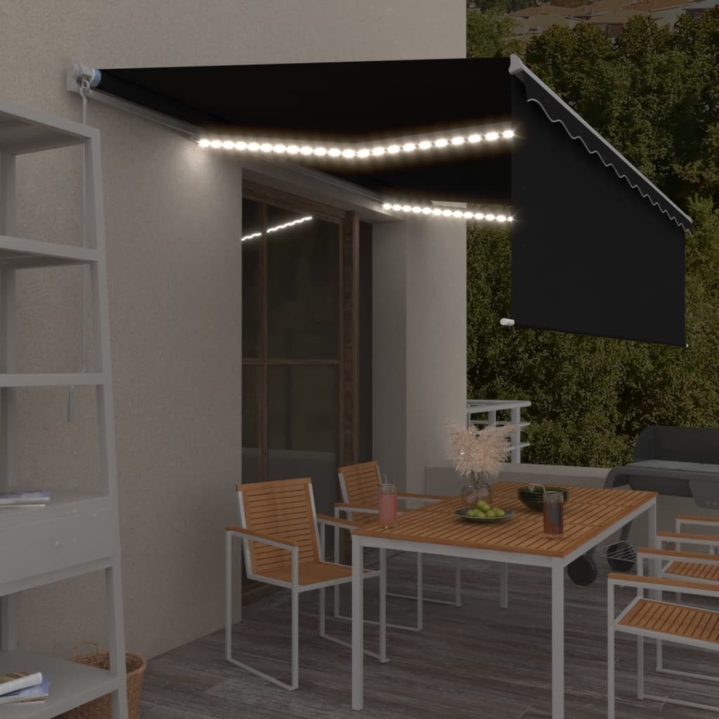 Manual Retractable Awning With Blind&Led 3X2.5M Blue&White